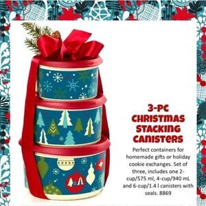 NWT Tupperware Christmas 3-Pc Stacking Canisters